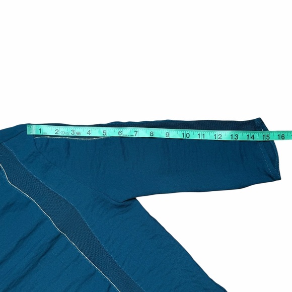 Zara W&B Collection Teal Sheer Mesh Panel Keyhole Back 3/4 Sleeve Blouse - Small - Picture 15 of 16